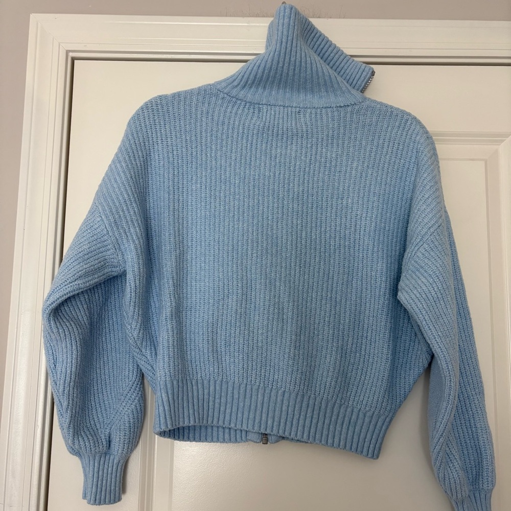 Old Navy Girls Light Blue SoSoft Collared Ribbed Zip-Up Knit Sweater - Picture 7 of 10
